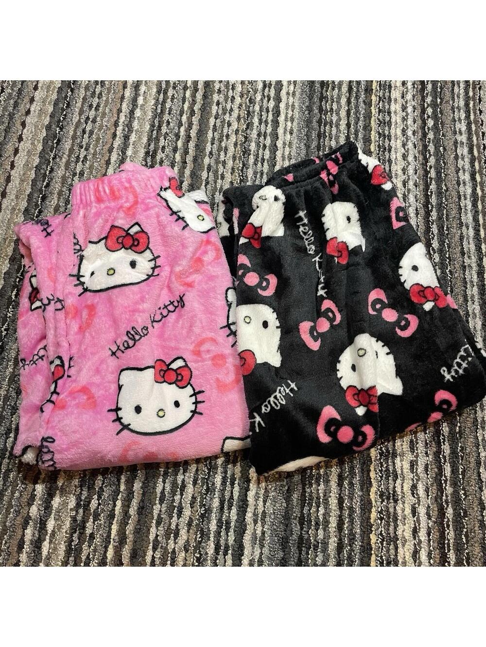 LOT OF 2 Hello Kitty Women Pajama Pants Kawaii Plush Sanrio Japan Size S
